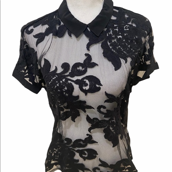 NWT designer Karen Harman black lace back exposed zipper blouse size medium - Picture 5 of 15